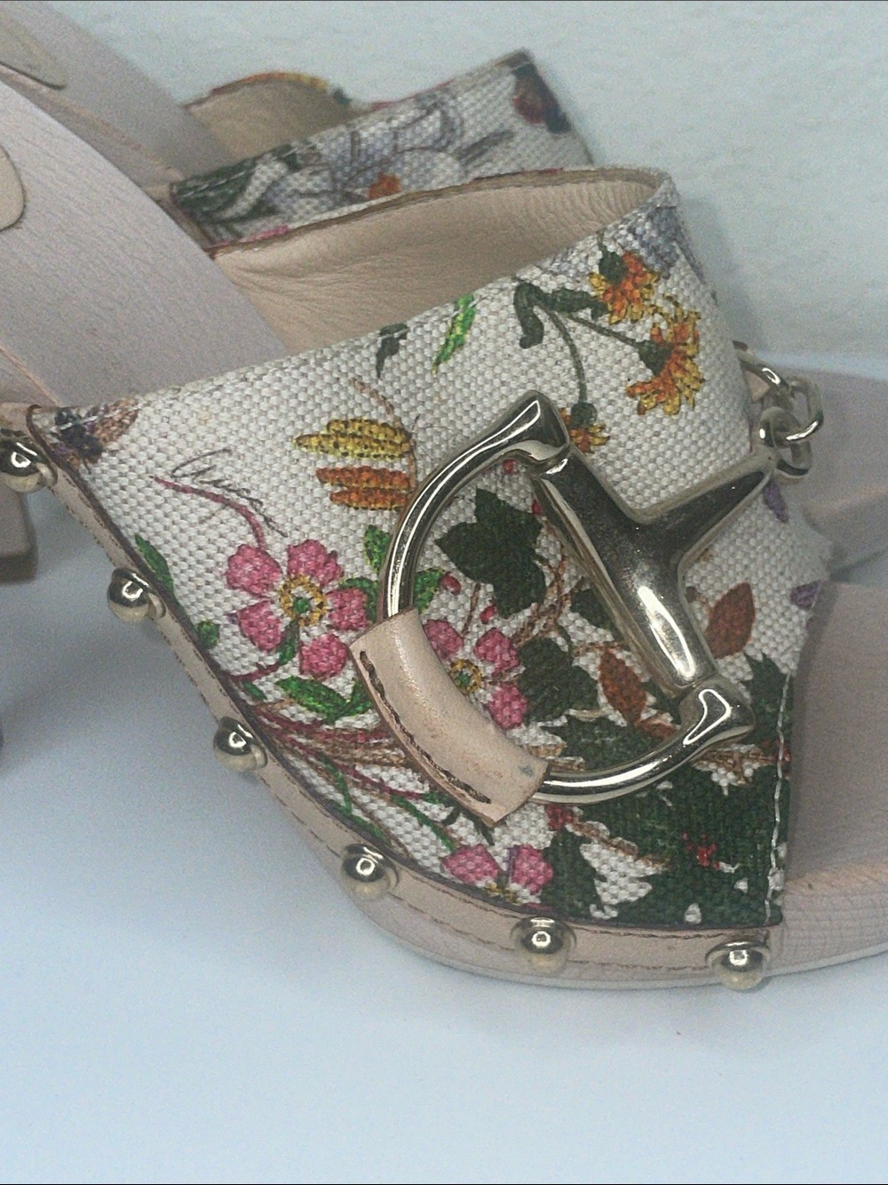 Authentic Gucci Floral canvas High Heel Mules size 8 - Picture 7 of 8